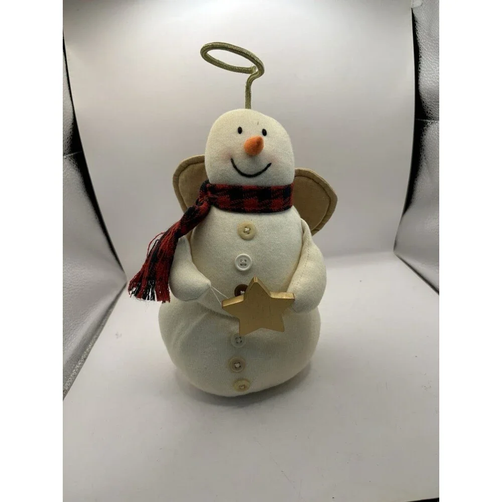 1997 Angel Tree Topper *Vintage* Hallmark Snowman with Wood Star Plush Fabric